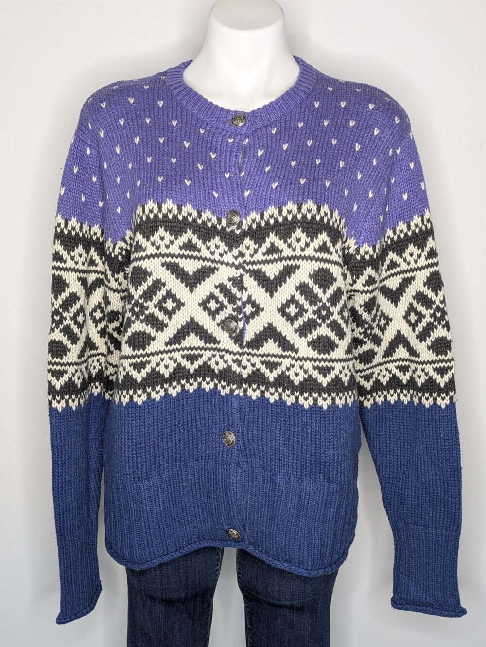 Vintage Field Gear Purple White Blue Silk Wool Blend Button Up Cardigan Sweater